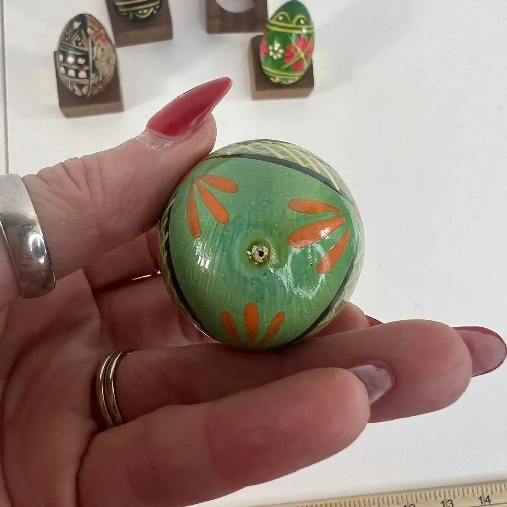 Wooden Hand Painted Lacquered Eggs Bright Decorative Floral‎ Easter